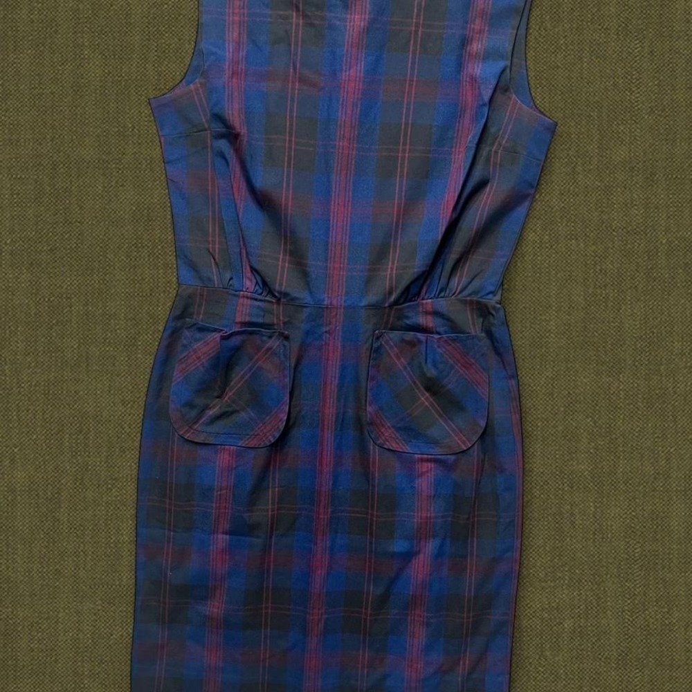 Vintage 1960s  Mindy Ross Plaid Pocket Shift Dress - Modern Small